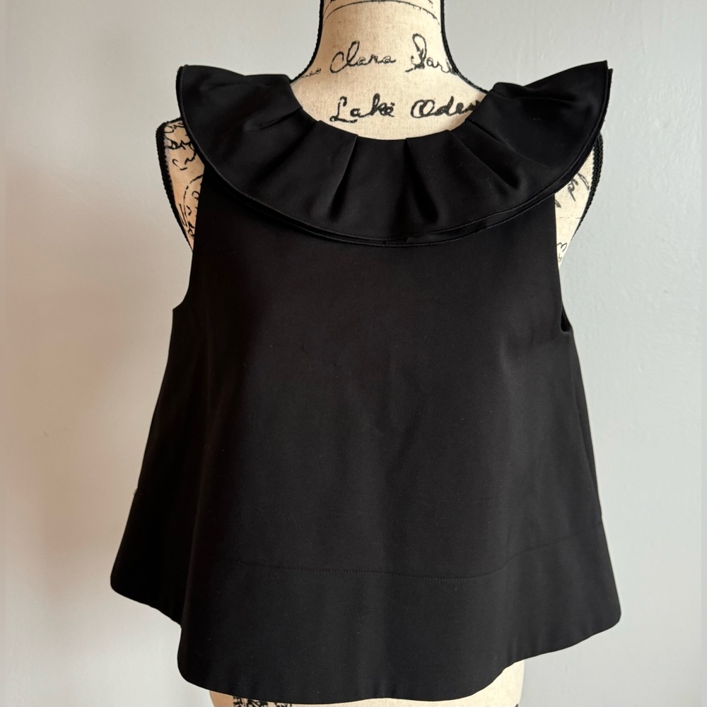 Tibi - Women's Agathe V-Back Ruffle Blouse Top. Black.  Size 4.